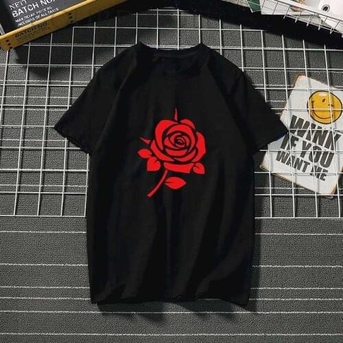 Red Rose women tshirt fashion cotton Clothes Summer Ladies for T shirts flower Graphic Ulzzang Top Tee Female black/white tops