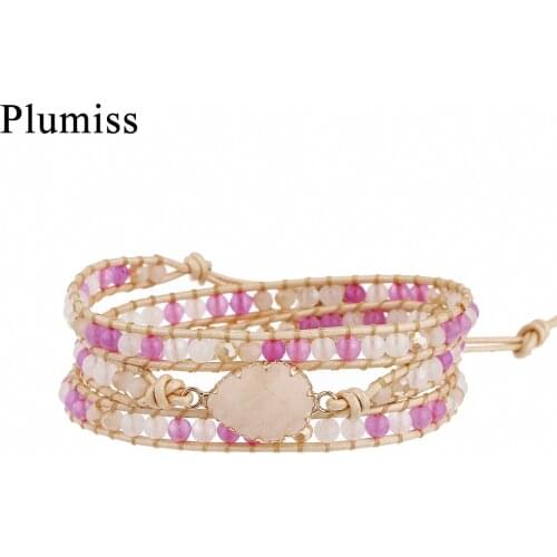 Plumiss Aesthetic Pink Jaspers Wrap Bracelet Women Bohemian Jewelry Natural Stone Beaded Chain Bracelets for Girls Lovers Jadior