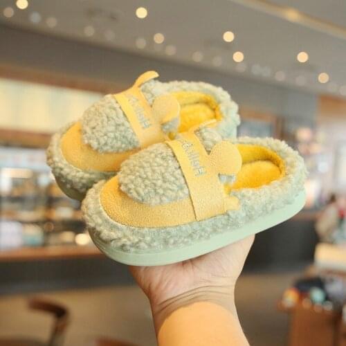 Winter Kids Slippers Letter Design Candy Color Wool Indoor Shoes for Boys Toddler Girls Soft Warm Non Slip Floor Children Shoes