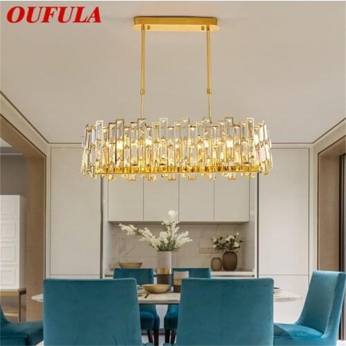 OUFULA Gold Chandelier Fixtures Oval Modern Branch Crystal Pendant Lamp Light Home LED for Dining Room Decoration