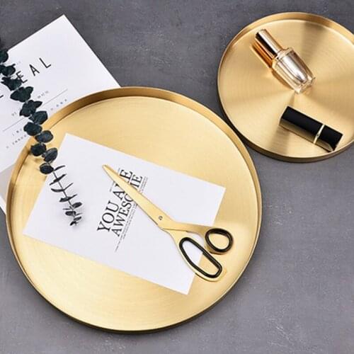 Golden Tray Jewelry Display Plate Kichen Food Fruit Round Stainless Steel Stroage Pan Luxury Home Organizer Space Saving