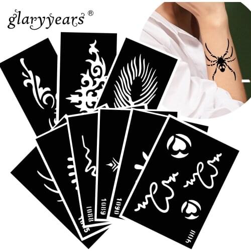 Glaryyears 10 Pieces/Set Henna Tattoo Stencil Spider Pattern Paste Drawing Female Sexy Body Art Stencil Waterproof HN#62 Fashion