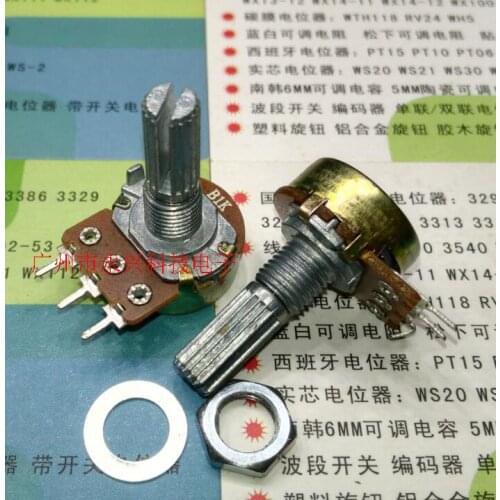 100PCS WH148 single long handle rachides potentiometer B1K 20MM power amplifier volume potentiometer 1K 3 feet