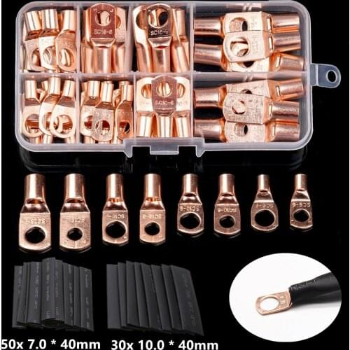 140PCS Auto Copper Ring Terminal Wire Crimp Connector Bare Cable Battery Terminals Soldered Connectors Assortment Kit