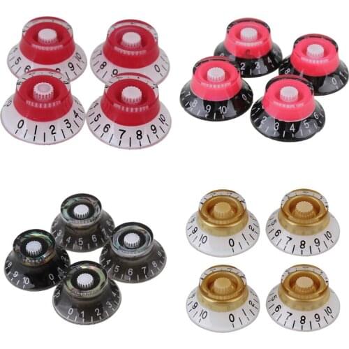 4pcs Red and Black Top Hat Speed Control Knobs White Number for Electric Guitar