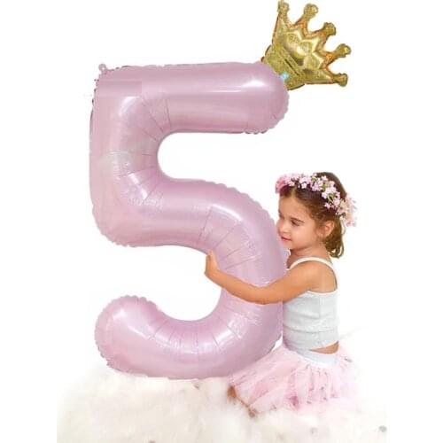 40inch Pink Number Balloons Princess Birthday Crown Ballons One 1st 2nd 3rd Happy Birthday Party Decor Kids Girls Foil Baloon