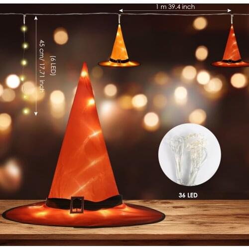 6pcs Halloween Witch Hat with LED Light Glowing Witches Hat Hanging Halloween Decor Suspension Tree Glowing Hat for Kids