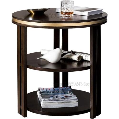 American Sofa Round Side Table Light Luxury Small Apartment Wooden Modern Simple Double-layer Small Corner Table Living Room Cof