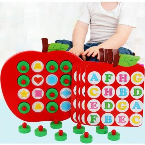 Kids Wooden Apple Memory Matching Chess Game Children Early Educational Toy
