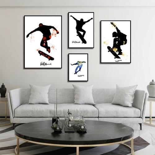 New Modern Living Room Art Skateboard Action Figure Paper Cut Silhouette Poster Canvas Painting Wall Art Picture Home Decoration