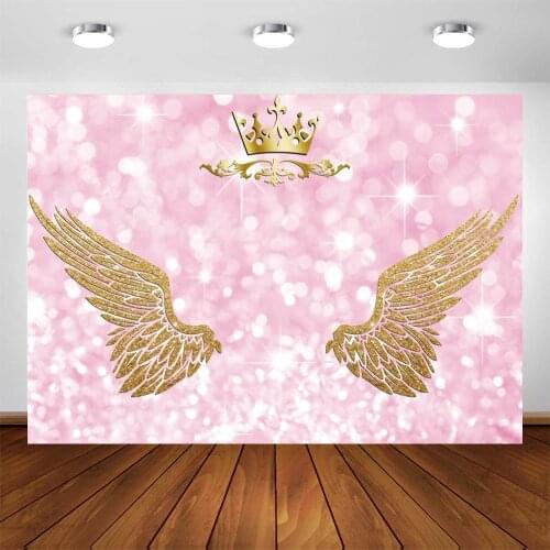 Yeele Pink Glitter Golden Wings Backdrop Queen Party Baby Shower Photozone Angel Crown Background Photo Studio Photophone Props