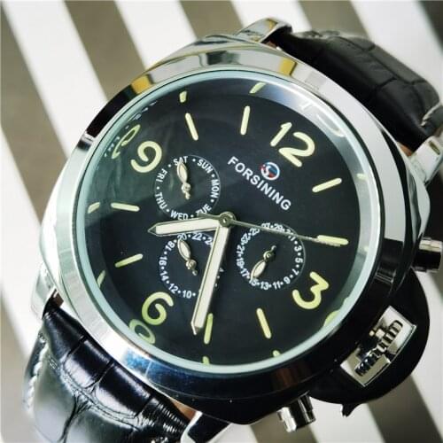 FORSINING 2020 Multifunction Watch Men Automatic Mechanical Watch Leather Strap Luminous Hands Working Sub-dials Male Wristwatch