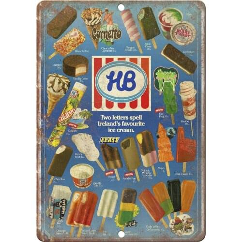 Hb Ice Cream Ireland 80S Menu Novelty Parking Retro Metal Tin Sign Plaque Poster Wall Decor Art Shabby Chic Gift