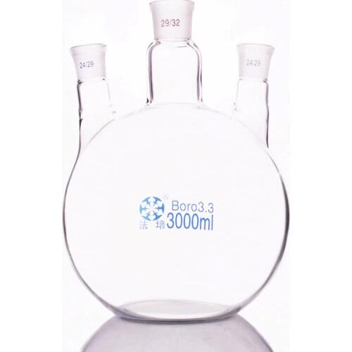 Three-necked flask straight shape,Standard grinding mouth,3000ml,Mid 29/32,Side 24/29,Three-necked flat bottom flask