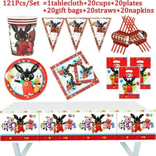 Rabbit theme birthday party decoration disposable tablecloth plate paper cup straws tableware baby shower Rabbit Party Supplies