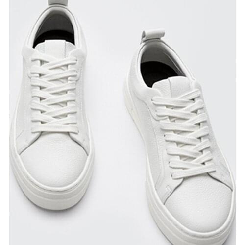 Jenny&Dave Women Shoes England Style Fashion Pure White Genuine Leather Cowhide Casual Vulcanized Women Shoes SneakersWoman