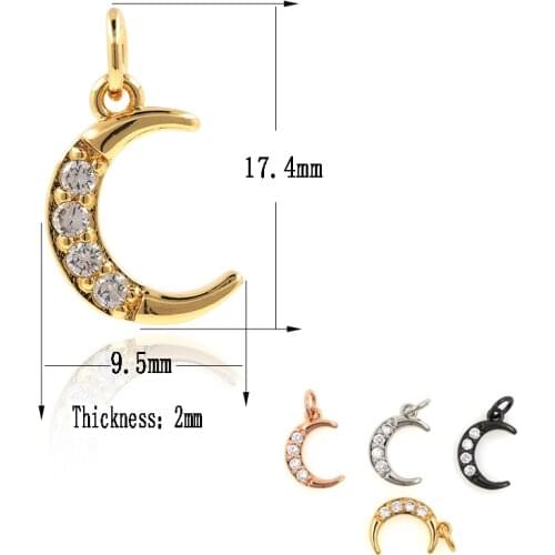 Moon Pendant Brass Zircon Crescent Charm DIY Jewelry Bracelet Earring Accessories