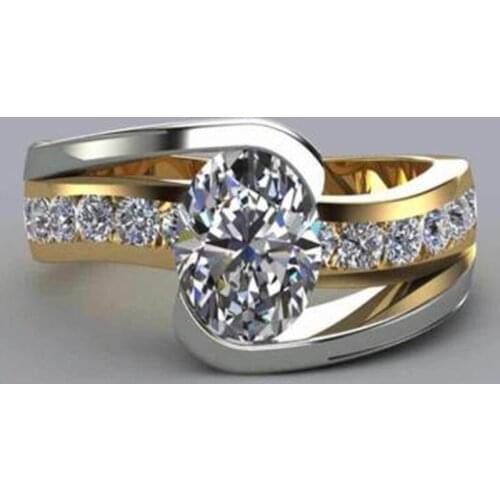 Trendy Creative Care Design Fashion Two Tone Finger Rings For Women With Middle Oval Cubic Zircon Crystal Stone