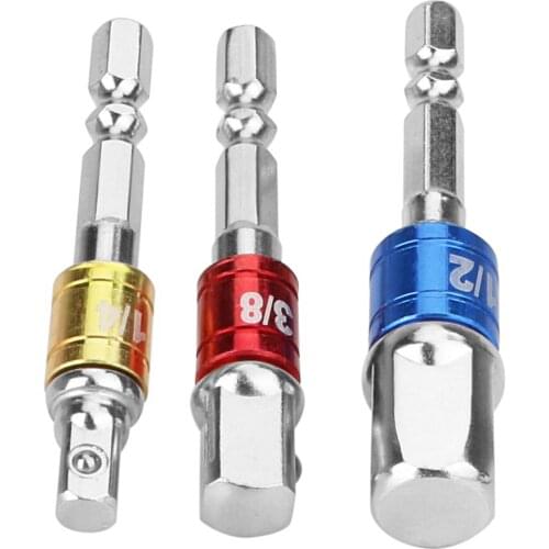NICEYARD 3Pcs Hex Bit Set 1/4" 3/8" 1/2" Converter Hex Shank Set Extension Steel Power Tools