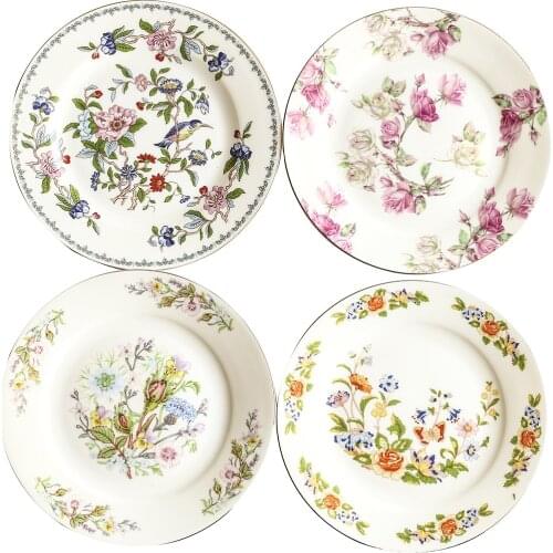 Dinner plates Pastoral style flower pattern glazed colorful bone china dinner plate Home decoration plate