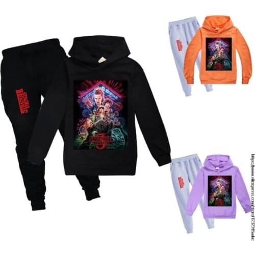 Stranger Things Disney Spring Kids Clothing 2Pcs Hoodies Set Autumn Boys Girls Fashion Cotton Hoodies Pant Casual Jogging Suit