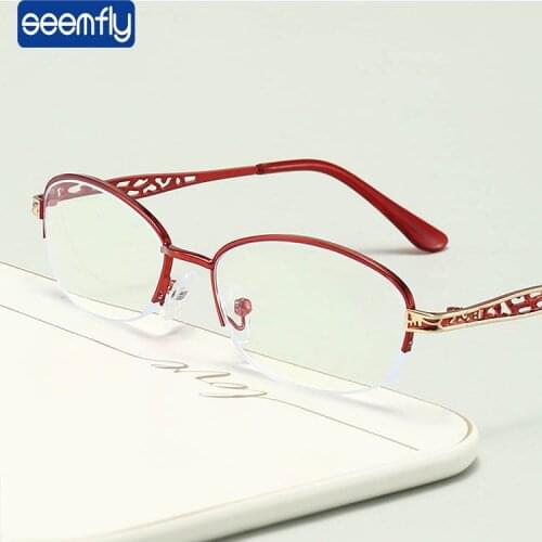 Seemfly Red Metal Anti-Blue Light Presbyopia Reading Glasses Women Diopter +1 +1.5 +2 +2.5 +3 Retro Eyewear Spectacle Female