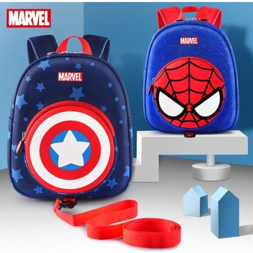 Authentic Disney Marvel Captain America Kindergarten Schoolbag Male 1-3 Years Old Anti-lost Spider-Man Childrens Backpack