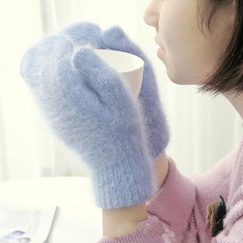 Cute Rabbit Wool Gloves Female Winter Mittens High Quality Thick Fluffy Soft Women Girls Outdoor Warm Gloves Christmas Gifts