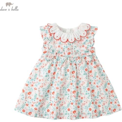 DBM17519 dave bella summer baby girls cute bow floral print dress children fashion party dress kids infant lolita clothes