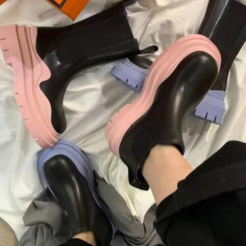 Pop Nice Chelsea Boots Chunky Boots Women Ankle Boots Leather Platform Short Boots Black Female Autumn Fashion Platform Booties