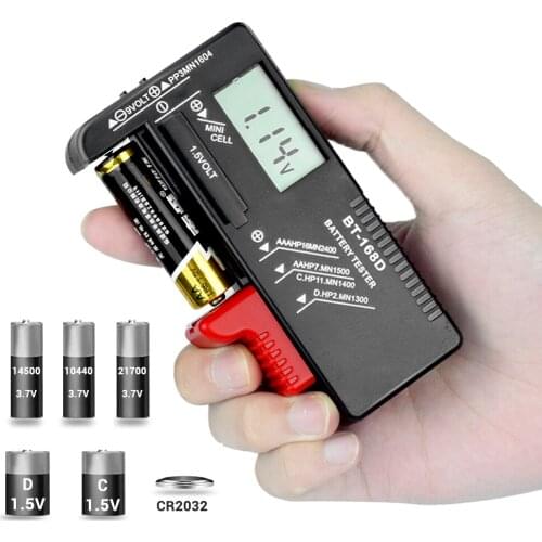 BT-168 Battery Tester Meter Multiple Size Battery Capacity Tester Monitor For AA/AAA/C/D/9V/1.5V Plastic Portable Volt Checker