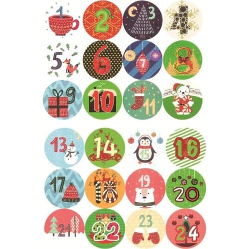 Christmas Advent Calendar Number Paper Sticker Cookie Candy Seal Stickers Xmas Decoration DIY Packing Labels Navidad