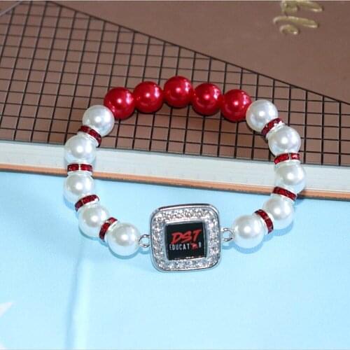 Handmade Stretch Beaded Chain Sorority Red Elephant DST Educator Pearl Bracelet