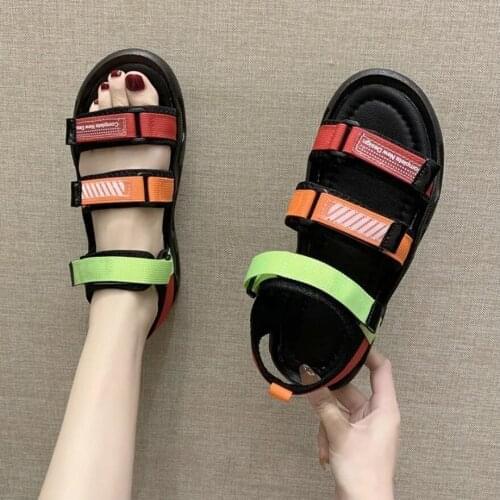 Y60 Sandals Women Summer New 2021 Flat With Girls Canvas Fashion Comfy Buckle Strap Gladiator Platform Beach Shoes