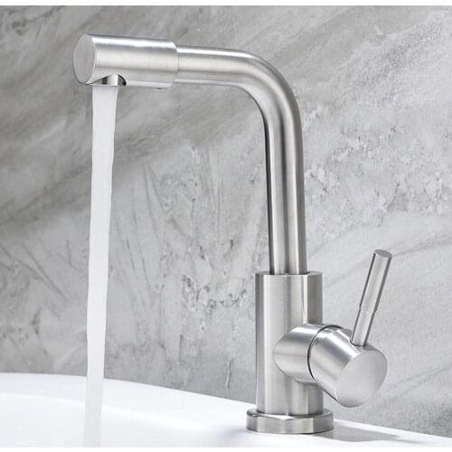 Basin Faucets Stainless Steel Right Angle Bathroom Faucet Rotate Single Handle Hot and Cold Water Mixer Taps Modern Sink Crane