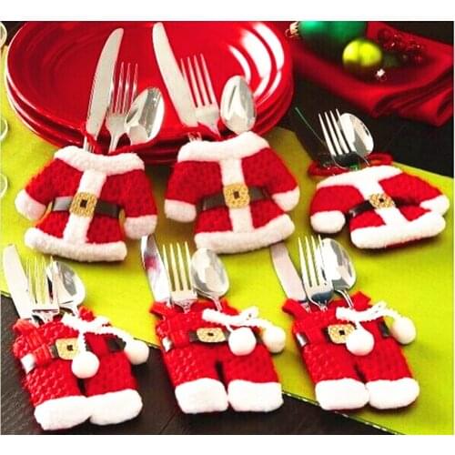 2PCS Cutlery Storage Bag Christmas Small Clothes Pants Knife Fork Cutlery Cover Pouch Home Tableware Holder Dinning Decoration