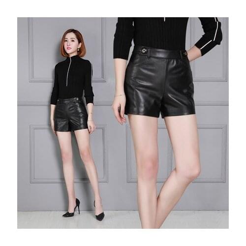 Top brand Sheepskin 2020 New High Waist Wide Leg Shorts KS45 high quality