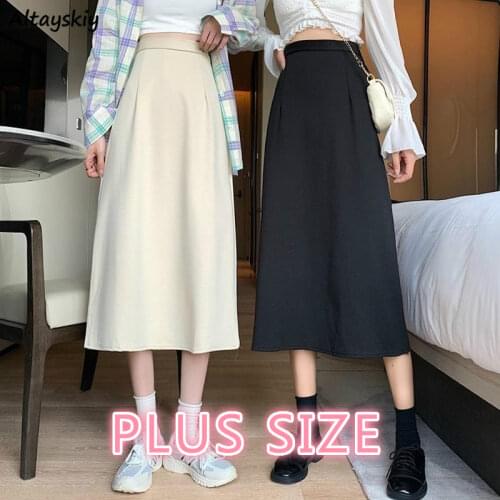 Solid Skirts Women High Waist Slim Jupe Korean Style Friends A-line OL All-match Elegant 4XL Plus Size Simple Faldas Mujer Ins