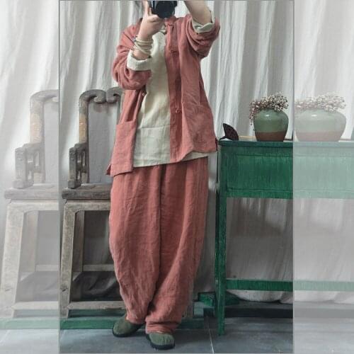 Women Ramie Spring Autumn Short Coat Outwear Ladies Solid Color Jackets Female Chinese style Overcoat Vintage Retro Tops