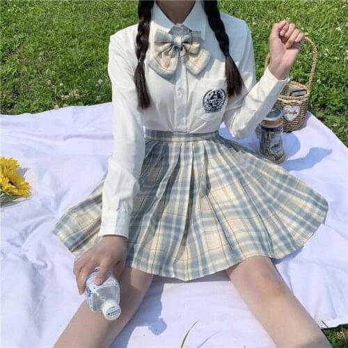 JK Skirt Girls Japanese Summer Harajuku Preppy High Waist Pleated A-Line Skirts Womens Plaid Skirts School-Uniform Pleated