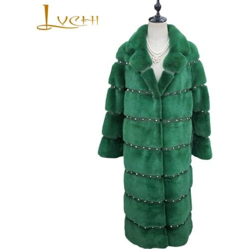 LVCHI Mink coats Womens clothing Fashion Punk Style fur mink coat Streewear female jacket long warm Womens real fur mink coat