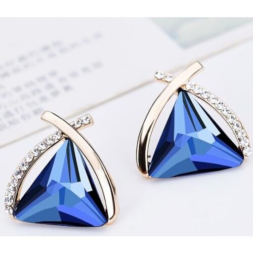 S925 Silver Needle Geometric Triangle Crystal Stud Earrings Women Girls Korean Style Simple Earring Jewelry Accessories