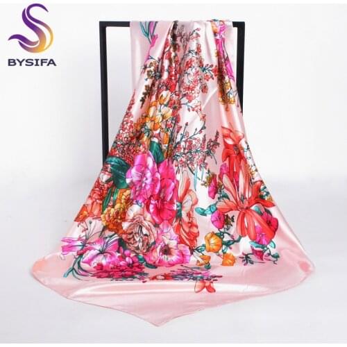 [BYSIFA] Ladies Silk Scarf Headscarf 2017 New Design Satin Large Square Scarves Wraps 90*90cm Turkey Women Head Scarf Neck Scarf