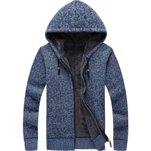 Winter Men Jacket Thick Velvet Cotton Hooded Fur Jacket Mens Winter Padded Knitted Sweater Cardigan Spring Outdoors