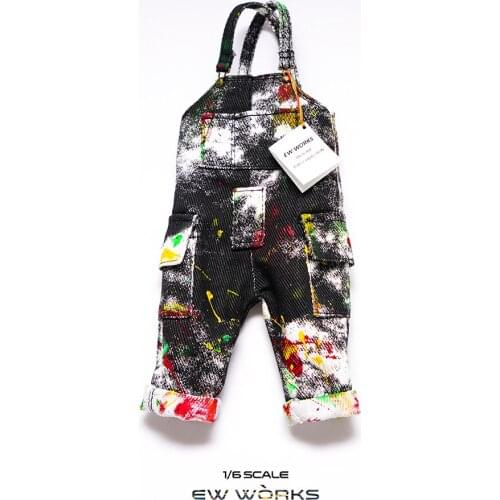 1/6 EWWORKS Overalls Jeans Dyeing Splashing Ink Pants Accessory For 12'' Male Action Figure Body Dolls