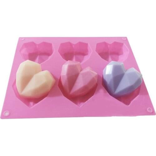 1Pc 6 Cavity Diamond Love Heart Silicone Mould Cake Decorating Tools Love Heart Cake Mold Bakeware Form For Soap Mousse Tools