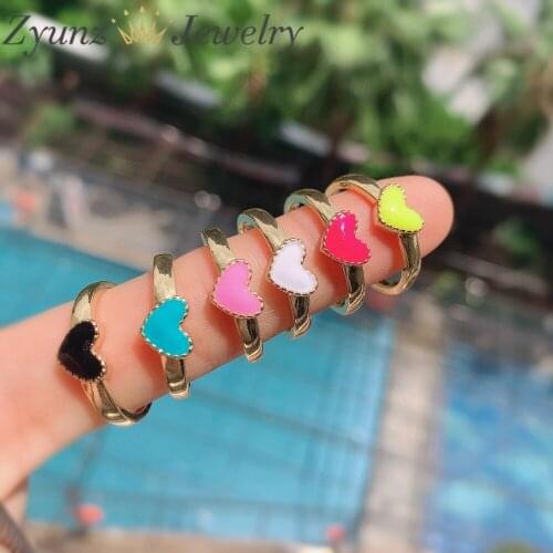 10PCS, Cute Enamel Heart Shaped Ring, Gold Plated Enamel Love Heart Ring, Heart-Shaped Enamel Jewelry