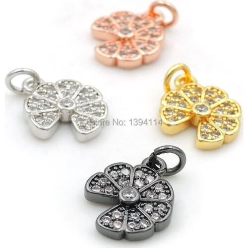 11*10*2mm Micro Pave Clear CZ Flower Charms Fit For Men And Women Making Bracelets Or Necklaces Jewelry