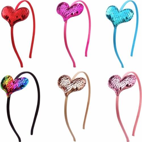 12pcs Fashion Cute Glitter Sequin Heart Hairbands Hair Sticks Headbands Princess Headwear Valentines Day Hair Accessories