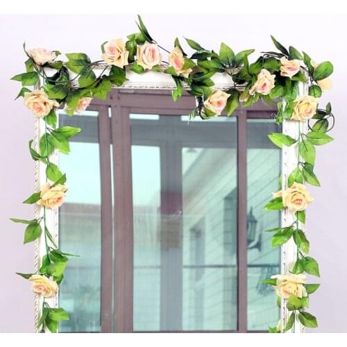 245CM/lot Silk Roses Ivy Vine with Green Leaves For Home Wedding Decoration Fake leaf diy Hanging Garland Artificial Flowers